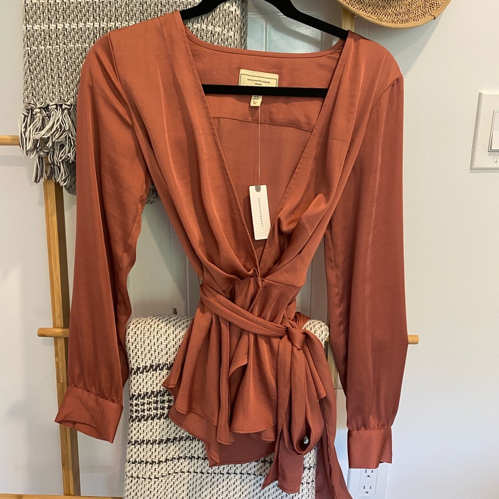Anthropologie Light Rust Silk tie Blouse